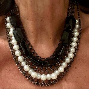 “Chanel” Inspired Black and Pearl Choker